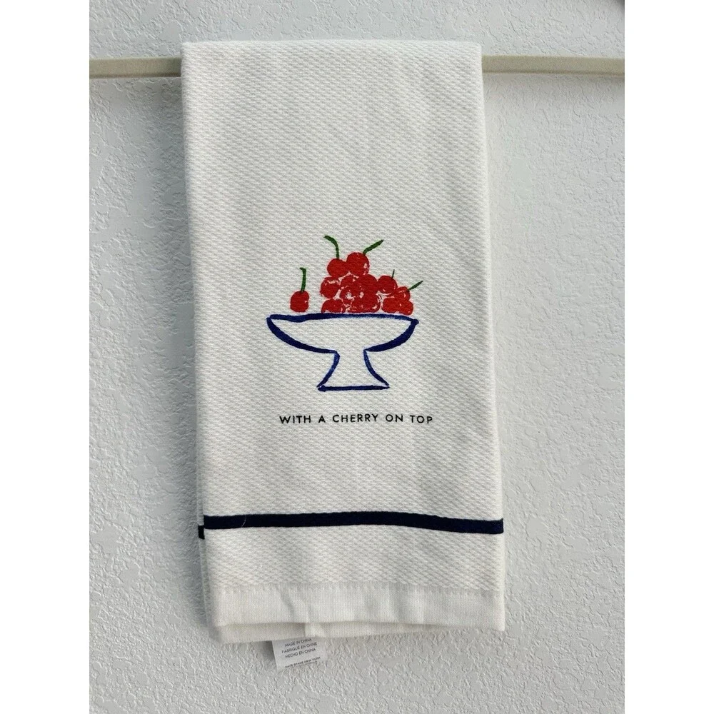Kate Spade New York Cherry Dish Towel With A Cherry On Top Cotton Navy White